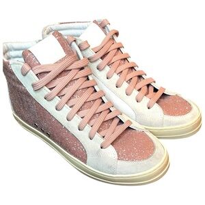 P448 EVA Sparkle Women's Sneakers EU 40/Us 9.5 White/Pink Leather, Low Lace-Up